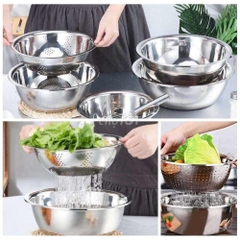 Combo Thau Rổ Inox 5 Món Rửa Rau Củ Hoa Quả A1872