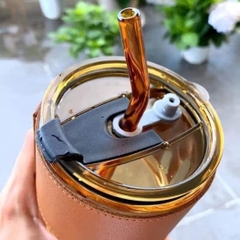 Cốc Thủy Tinh Màu Hổ Phách Bọc Da Cao Cấp 450ML A4522