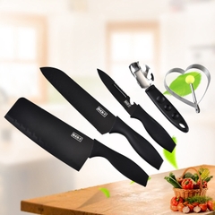 Bộ Dao 5 Món BUCK-T Làm Bếp Đa Năng Thép Hợp Kim Không Gỉ Cao Cấp - Màu Đen A2623