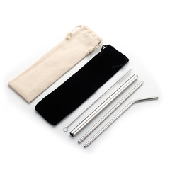 Bộ 3 Ống Hút Inox Kèm Cọ Rửa Vệ Sinh Có Túi Đựng Dây Rút Canvas A2042