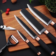Bộ Dao 6 Món Hình Gợn Sóng - Bộ Dao Kéo Nhà Bếp Chống Gỉ Tiện Lợi Đa Năng A4533