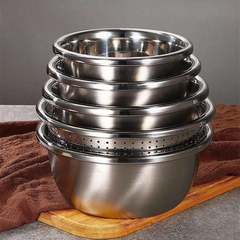 Combo Thau Rổ Inox 5 Món Rửa Rau Củ Hoa Quả A1872