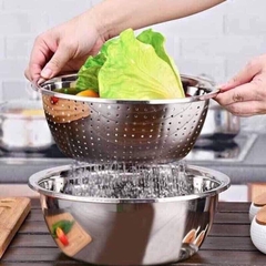 Combo Thau Rổ Inox 5 Món Rửa Rau Củ Hoa Quả A1872
