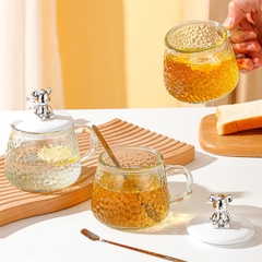 Cốc Thủy Tinh Pha Lê Nắp Gấu Dễ Thương Kèm Muỗng A4343