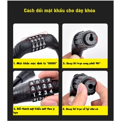Khóa Xe Đạp Thể Thao Phụ Kiện Xe Đạp Khóa Dây Xe Đạp Mật Mã 4 Số Lõi Thép Chống Cắt Chống Trộm A4812