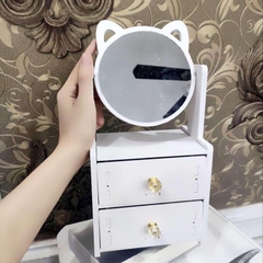 Kệ Đựng Mỹ Phẩm Bàn Trang Điểm Mini Kèm Gương Tai Mèo A1271