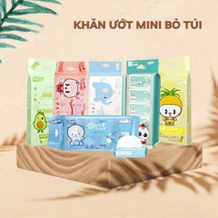 Bịch 8 Gói Khăn Giấy Ướt Mini Hoạt Hình Cao Cấp Bỏ Túi Tiện Lợi (64 khăn) A2724