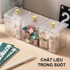 Hộp Trong Suốt Đựng Bông Tẩy Trang,  Bông Ngoáy Tay, Đựng Son Môi, Đồ Trang Điểm Cao Cấp Có Nắp A3241