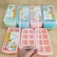 Khay Đá 8 Viên Vuông có nắp Việt Nhật nhựa dẻo, vỉ đá 8 ô, khay trữ đồ ăn dặm cho bé, khuôn làm thạch bền đẹp (6932) A5342