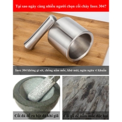 Bộ Cối Chày Inox 304 Thép Không gỉ kèm nắp đậy A4341