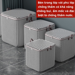 Túi Đựng Quần Áo Chăn Màn 100L Kẻ Caro Có Khóa Kéo Túi Vải Đựng Đồ Chống Thấm Nước Bụi Sắp Xếp Tủ Quần Áo A4153