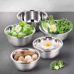 Combo Thau Rổ Inox 5 Món Rửa Rau Củ Hoa Quả A1872