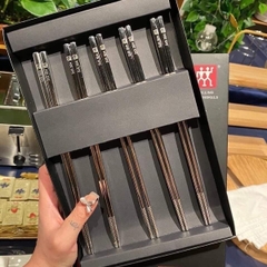 Hộp 5 Đôi Đũa Inox 304 Chống Trơn Trượt Cao Cấp Hàn Quốc, Đũa Inox An toàn Vệ Sinh Chống ẩm mốc A2832
