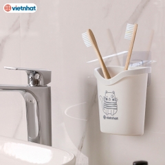 Cốc Dán Tường Cắm Bàn Chải Kem Đánh Răng Nhà Tắm Có Lỗ Thoát Nước Nhựa Việt Nhật (6370) A0923