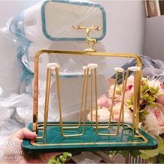 Khay Úp Cốc, Giá Úp Ly Mạ Vàng Hình Hươu Kèm Khay Hứng Nước A3221