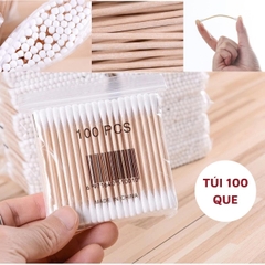Gói 100 Que Tăm Bông Ngoáy Tai Thân Gỗ - Bông Ráy Tai Cán Gỗ A5722