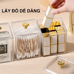 Hộp Trong Suốt Đựng Bông Tẩy Trang,  Bông Ngoáy Tay, Đựng Son Môi, Đồ Trang Điểm Cao Cấp Có Nắp A3241