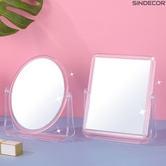 Gương trang điểm trong suốt để bàn 2 mặt gương xoay 360 độ thiết kế phong cách Hàn Quốc A4351