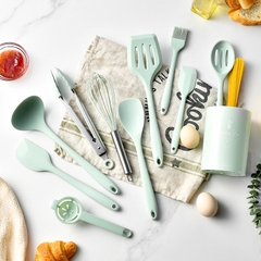 Bộ 12 Dụng Cụ Nấu Ăn Silicone 12 Món Cán Gỗ Kitchen Set Cao Cấp, Chịu Nhiệt, An Toàn, Chống Dính A5031