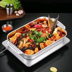 Khay Nướng Cá Om cá, Khay Nấu ăn inox 304 đa năng đựng thịt nướng, Lẩu nướng, khay đựng đồ ăn A2362