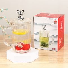 Ly Uống Nước Thủy Tinh Nắp Gấu Kèm Ống Hút Sang Trọng A2841