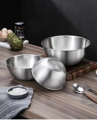 Set 3 Bát Âu Trộn Bột, Thau Trộn Salad Inox 304 Dày Dặn Có Vạch Chia Dung Tích Cao Cấp A2261