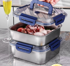 Hộp Đựng Thực Phẩm inox Vuông 2500ml Có Quai Xách, Khay inox Bảo Quản Thực Phẩm Tủ Lạnh A2753