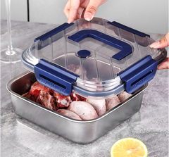 Hộp Đựng Thực Phẩm inox Vuông 2500ml Có Quai Xách, Khay inox Bảo Quản Thực Phẩm Tủ Lạnh A2753