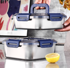 Hộp Đựng Thực Phẩm inox Vuông 2500ml Có Quai Xách, Khay inox Bảo Quản Thực Phẩm Tủ Lạnh A2753