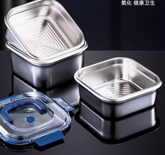 Hộp Đựng Thực Phẩm inox Vuông 2500ml Có Quai Xách, Khay inox Bảo Quản Thực Phẩm Tủ Lạnh A2753