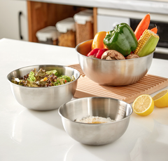 Set 3 Bát Âu Trộn Bột, Thau Trộn Salad Inox 304 Dày Dặn Có Vạch Chia Dung Tích Cao Cấp A2261
