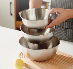Set 3 Bát Âu Trộn Bột, Thau Trộn Salad Inox 304 Dày Dặn Có Vạch Chia Dung Tích Cao Cấp A2261