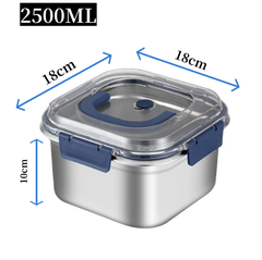 Hộp Đựng Thực Phẩm inox Vuông 2500ml Có Quai Xách, Khay inox Bảo Quản Thực Phẩm Tủ Lạnh A2753