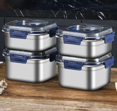 Hộp Đựng Thực Phẩm inox Vuông 2500ml Có Quai Xách, Khay inox Bảo Quản Thực Phẩm Tủ Lạnh A2753