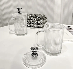 Ly Uống Nước Thủy Tinh Nắp Gấu Kèm Ống Hút Sang Trọng A2841