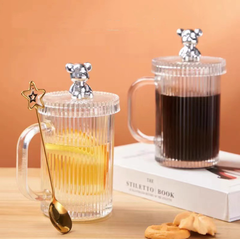 Ly Uống Nước Thủy Tinh Nắp Gấu Kèm Ống Hút Sang Trọng A2841