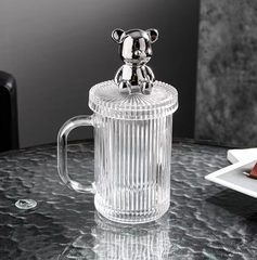 Ly Uống Nước Thủy Tinh Nắp Gấu Kèm Ống Hút Sang Trọng A2841