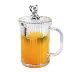 Ly Uống Nước Thủy Tinh Nắp Gấu Kèm Ống Hút Sang Trọng A2841