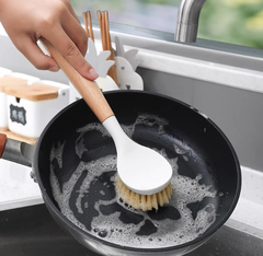 Bàn chải cọ rửa xoong nồi cán gỗ đa năng vệ sinh nhà bếp, cọ rửa nồi rửa bát đĩa L0611