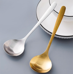 Thìa canh bằng thép không gỉ gia dụng cán dài thìa lẩu đầu to tròn ăn cháo súp A1135