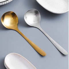 Thìa canh bằng thép không gỉ gia dụng cán dài thìa lẩu đầu to tròn ăn cháo súp A1135