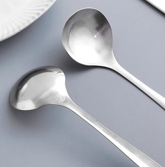 Thìa canh bằng thép không gỉ gia dụng cán dài thìa lẩu đầu to tròn ăn cháo súp A1135