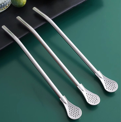 Ống hút tích hợp thìa khuấy ăn trái cây uống nước ép hoa quả có thể tháo rời đầu thìa A1212