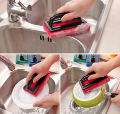 Bàn chải bọt biển vệ sinh bồn rửa nhà bếp có tay cầm, bàn chà cọ nồi lau chùi nhà bếp nhà tắm A3724