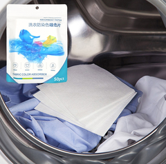 Bịch 50 miếng giấy thấm màu giặt quần áo hỗn hợp ngăn ố màu, giấy giặt ngăn quần áo bị nhiễm màu L1443