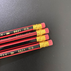 Sét 4 cây bút chì sọc dọc màu đỏ và đen bằng gỗ, văn phòng phẩm dành cho học sinh A1138