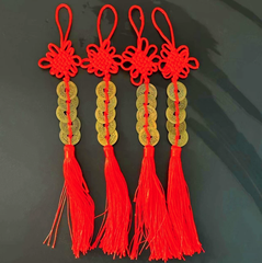 Mặt dây chuyền năm đồng xu thắt nút Trung Quốc thu hút tài lộc, Đồng Xu Phong Thủy A1634