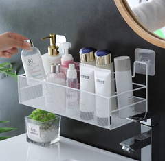 Kệ phòng tắm tối giản kiểu Nhật, giá đựng sữa tắm, bàn trang điểm, giỏ treo nhiều móc dung tích lớn A2743