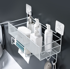 Kệ phòng tắm tối giản kiểu Nhật, giá đựng sữa tắm, bàn trang điểm, giỏ treo nhiều móc dung tích lớn A2743