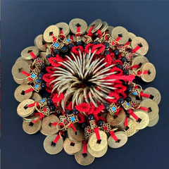 Móc khóa 5 đồng xu móc khóa Dây thừng thắt nút đỏ hình ngũ hoàng đế A4832